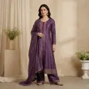 Plum Purple Silk Embroidered Kurta Suit Set with Dupatta