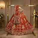 Women's Terracotta Bridal Lehenga Choli with Gold Palm Embroidery and Matching Dupatta