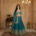 Peacock Teal Silk Embroidered Bridal Lehenga Choli Set