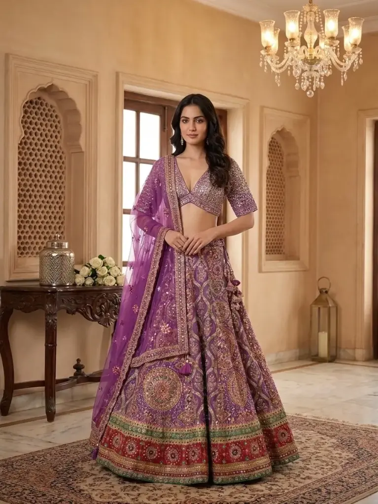 Royal Purple Mirror Work Designer Lehenga Choli Set