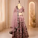 Women's Mauve Pink Lehenga Choli with Paisley Embroidery and Net Dupatta