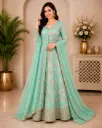 Elegant Mint Green Floral Embroidered Anarkali Suit Set for Women with Dupatta