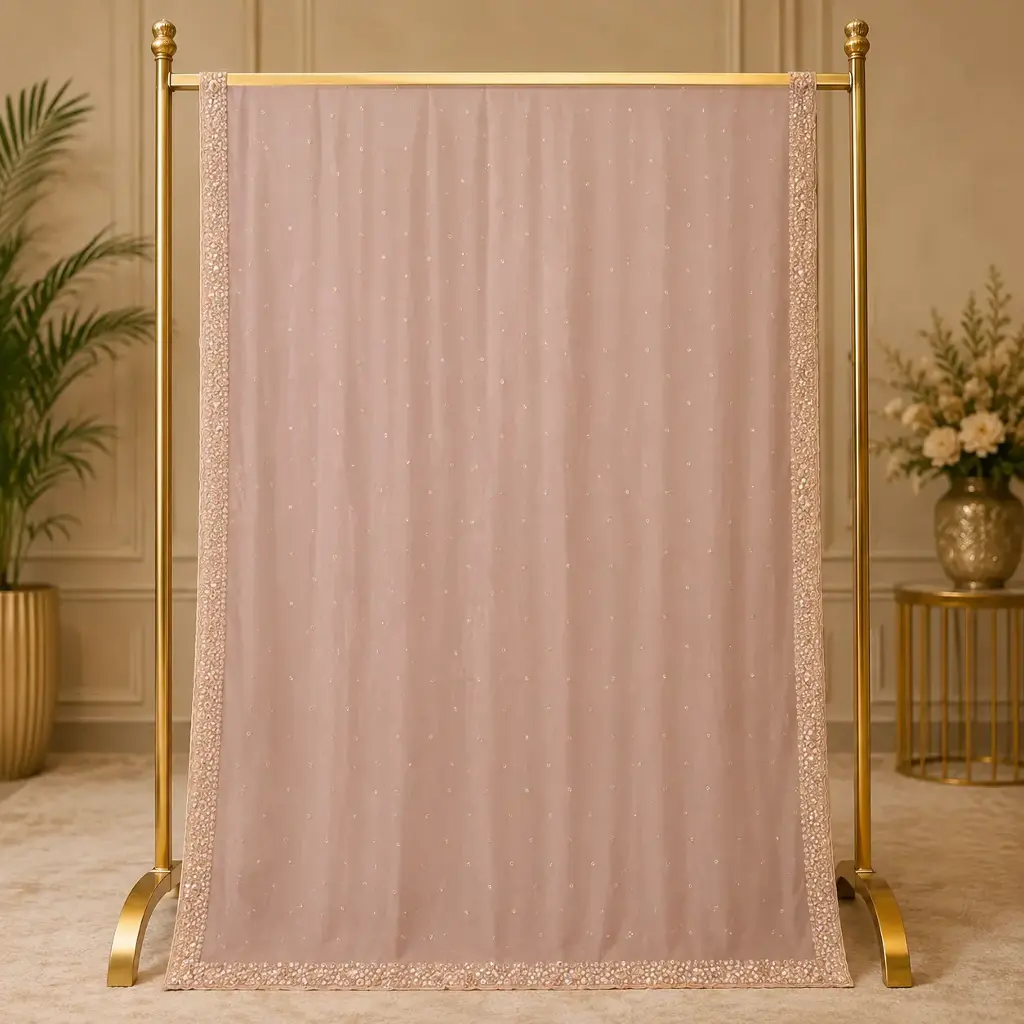 Elegant Dusty Pink Saree with Sequin Embellishments and Beaded Border