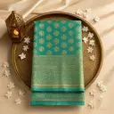 Elegant Teal Ombre Banarasi Silk Saree with Traditional Zari Work