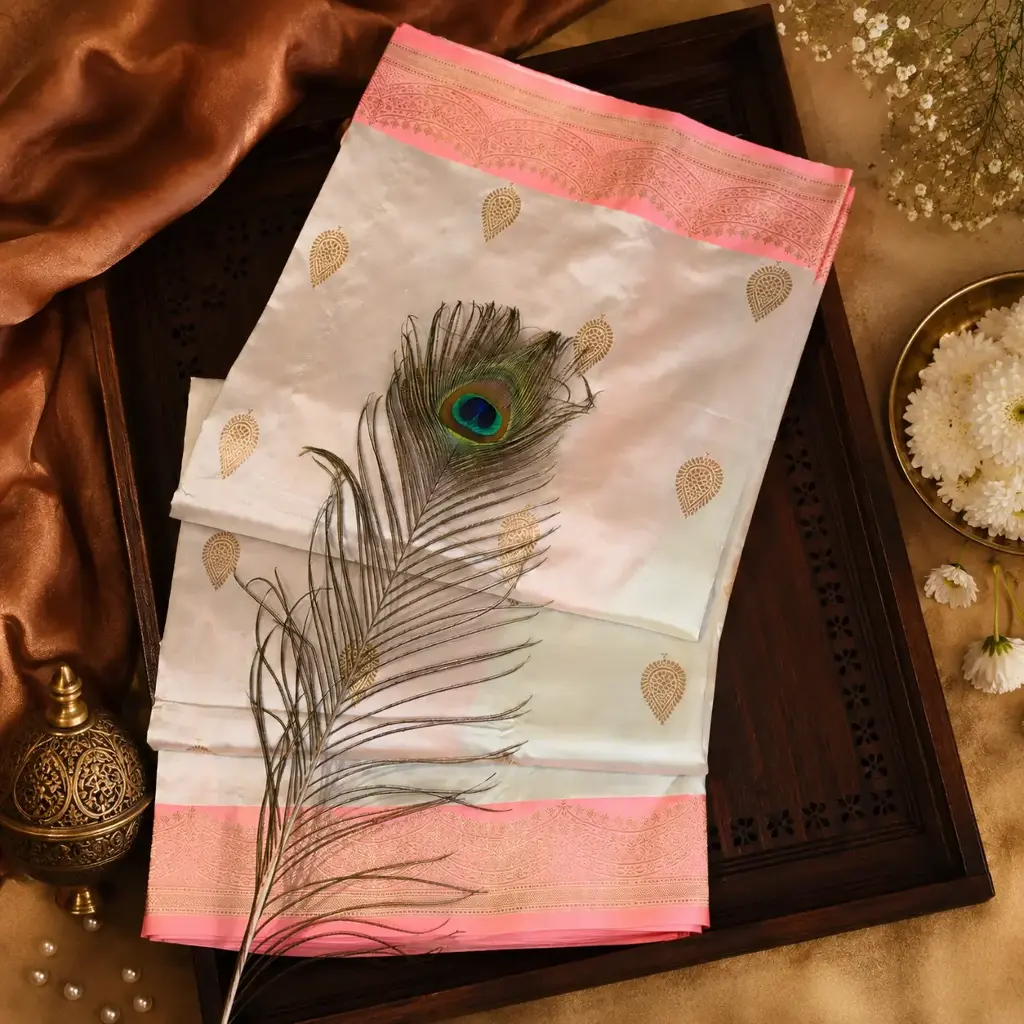 Elegant Cream Soft Silk Saree with Pink Zari Border