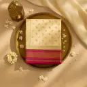 Elegant Cream and Magenta Silk Zari Woven Designer Saree