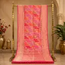 Elegant Pink Coral Banarasi Style Saree with Golden Zari Floral Weave, Rich Border and Tassel Pallu