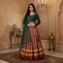 Bottle Green and Maroon Patola Print Silk Lehenga Choli Set