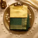 Elegant Dark Green Zari Embroidered Saree with Mustard Blouse