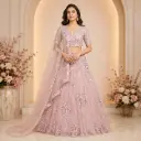Women's Blush Pink Embroidered Lehenga Choli with Net Dupatta for Wedding Reception Party Wear Sets