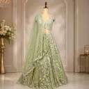 Women's Sage Green Embroidered Lehenga Choli with Net Dupatta for Wedding Reception Festive Wear Set