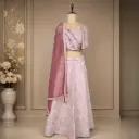 Women's Blush Pink Printed Lehenga Choli with Draped Dupatta for Wedding Reception and Festive Wear