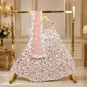 Women's Blush Pink Lehenga Choli with White Embroidery & Matching Dupatta