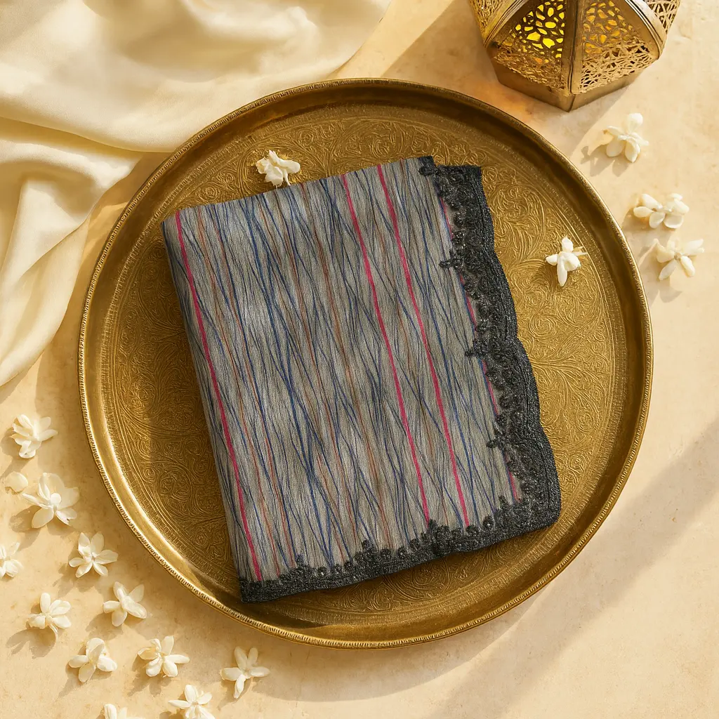 Elegant Multi-Color Striped Saree with Intricate Black Sequin Border