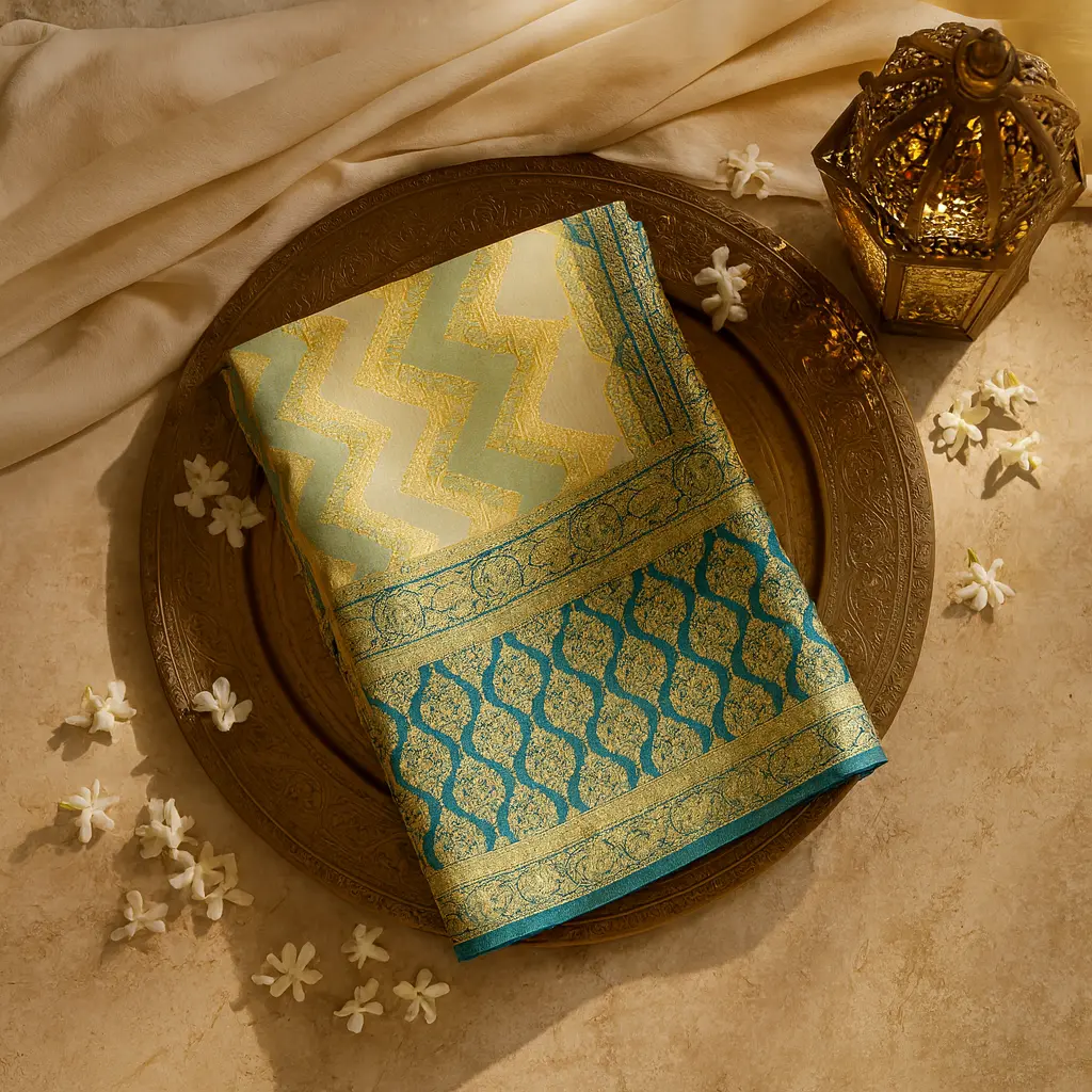 Elegant Designer Zigzag Pattern Saree with Rich Zari Border