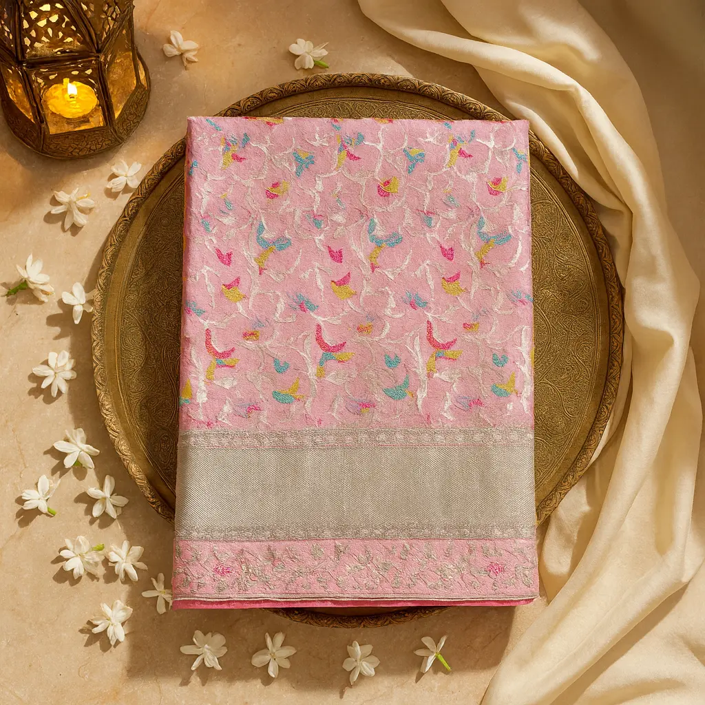 Elegant Pink Designer Saree with Intricate Hand Embroidery