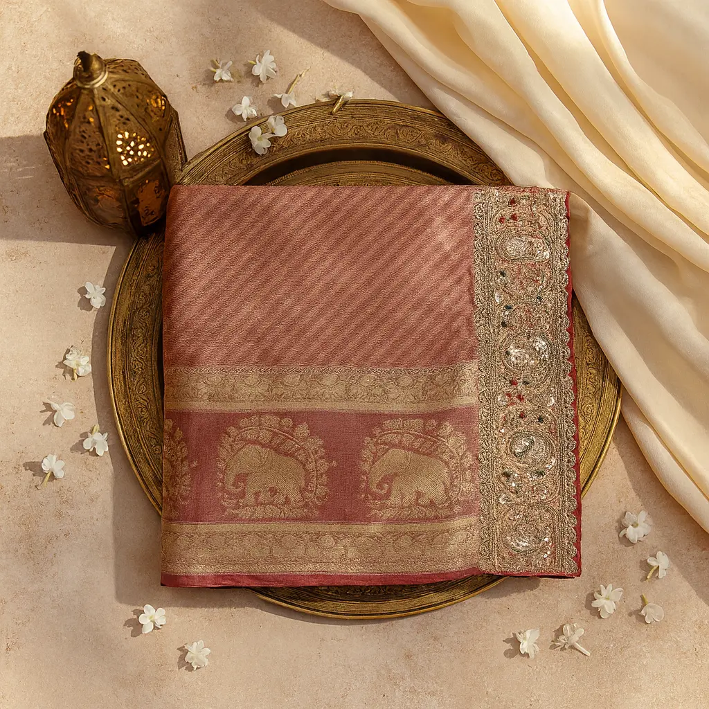 Luxury Red Zari Embellished Silk Designer Saree