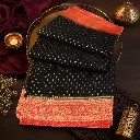Elegant Black Banarasi Silk Saree with Gold Buttis & Red Zari Border