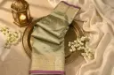 Olive Green and Magenta Silk Saree with Zari Border