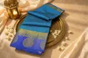 Peacock Blue Tussar Silk Saree with Zari Border