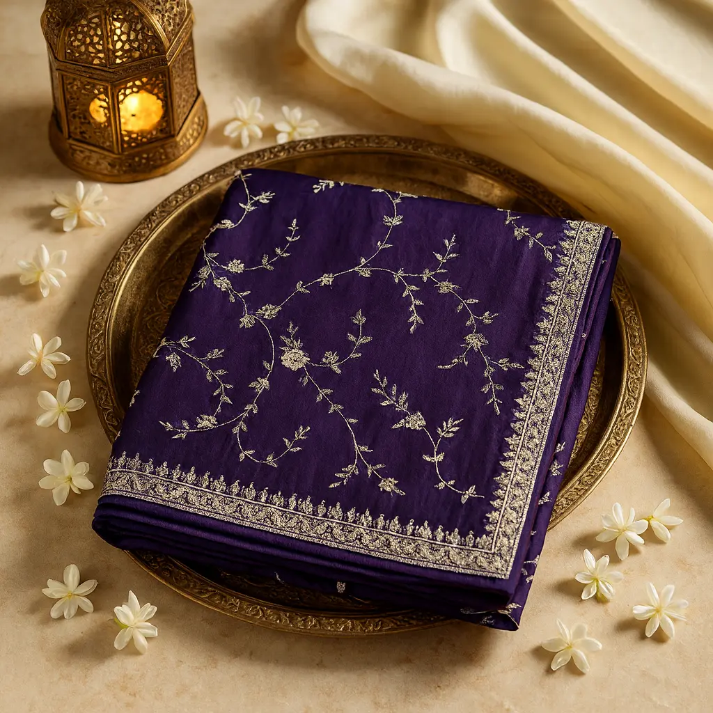 Elegant Deep Purple Designer Saree with Intricate Zari Embroidery