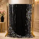 Black Organza Saree with Silver Sequin Stripes, Blue Floral Embroidery