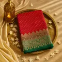 Elegant Red and Green Banarasi Silk Saree with Zari Work