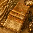 Elegant Golden Beige Banarasi Silk Saree with Pastel Floral Weave & Rich Zari Border