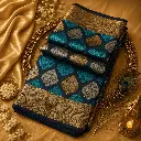 Elegant Charcoal Grey Banarasi Silk Saree with Teal & Gold Floral Zari Motifs