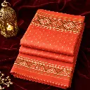 Coral Orange Ikat Print Saree with Ethnic Border
