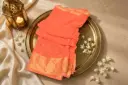 Coral Peach Georgette Saree with Floral Zari Border