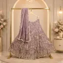 Women's Dusty Mauve Lehenga Choli with Floral Embroidery and Matching Dupatta for Wedding Party Wear