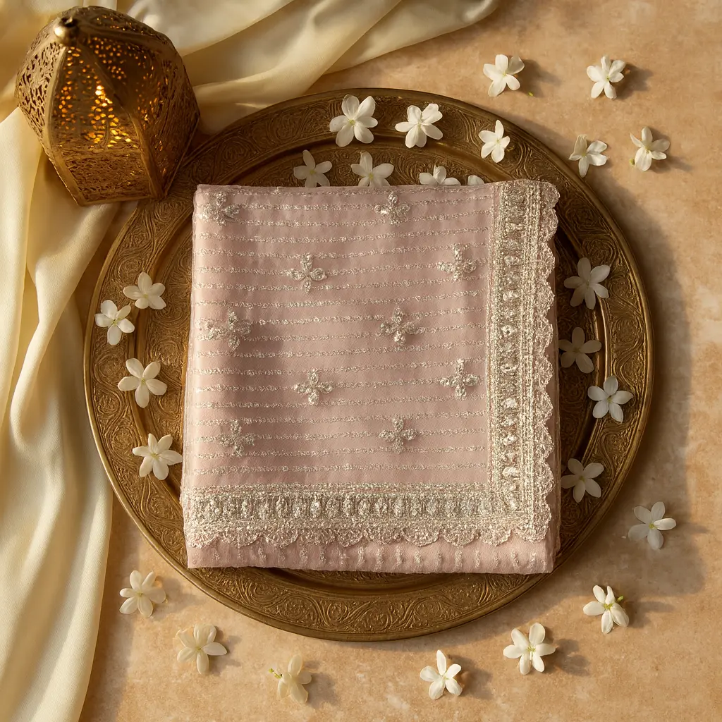 Elegant Blush Pink Net Saree With Intricate Sequin Embroidery