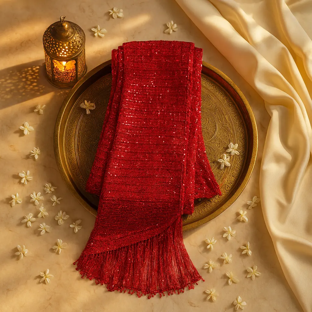 Radiant Red Sequin Embellished Net Party Wear Designer Saree