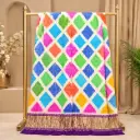 Women's Ivory Saree with Multicolor Diamond Bandhani Print and Purple Golden Border