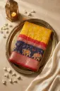 Mustard Yellow Silk Bandhani Saree with Banarasi Zari Border
