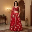 Crimson Red Sequin Crop Top and Shibori Flared Lehenga Set
