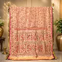 Elegant Peach Gold Saree with Floral Vine Border