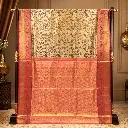 Elegant Cream Saree with Multicolour Peacock Floral Design and Maroon Gold Border