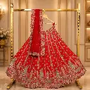 Women's Red Bridal Lehenga Choli with Paisley Embroidery, Sequins and Matching Dupatta