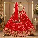 Women's Red Bridal Lehenga Choli with Gold Embroidery and Matching Net Dupatta