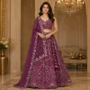 Women's Plum Embroidered Lehenga Choli with Net Dupatta for Wedding Reception and Festive Party Wear