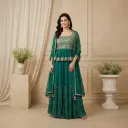 Bottle Green Peplum Top and Tiered Sharara Set