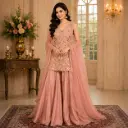 Women’s Blush Pink Embroidered Palazzo Suit Set with Dupatta