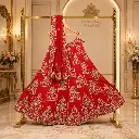 Women's Red Bridal Lehenga Choli with Floral Embroidery and Matching Dupatta