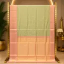 Elegant Sage Green Saree with Peach Gold Border and Ornate Woven Pallu