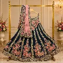 Women's Navy Blue Floral Embroidered Lehenga Choli with Pink Dupatta