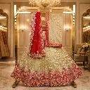 Women's Beige Lehenga Choli with Red Embroidery and Matching Dupatta