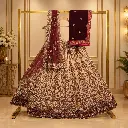 Women's Ivory Bridal Lehenga Choli with Maroon Embroidery, Sequins and Dual Dupatta
