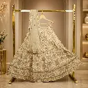 Women's Ivory Bridal Lehenga Choli with Gold & Pink Embroidery and Matching Net Dupatta